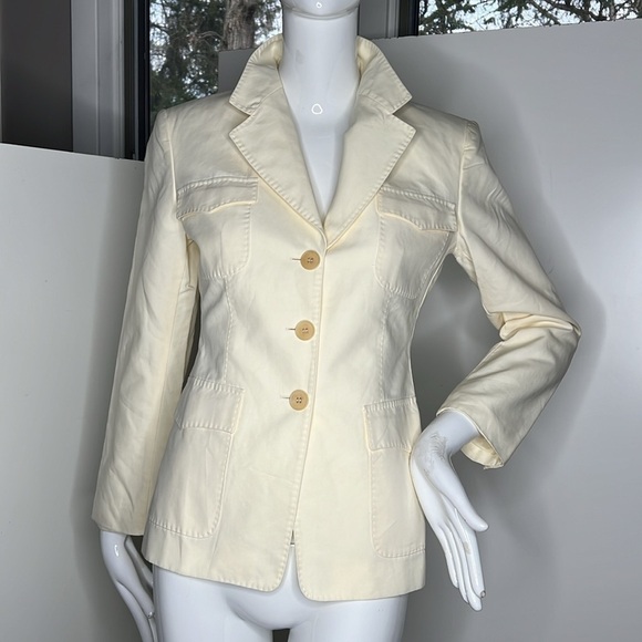 MaxMara Sz 6/40 Cream 100% Cotton Fitted Blazer Made in Italy - Picture 1 of 9